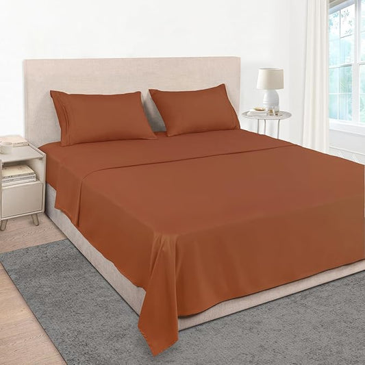Mejoroom Full Size Sheet Sets - 16 Inch Deep Pocket Sheets & Pillowcase Sets - 1800 Collection Microfiber Bed Sheet Set - Extra Soft, Fade & Wrinkle Resistant - 4 Piece (Full, Terracotta)
