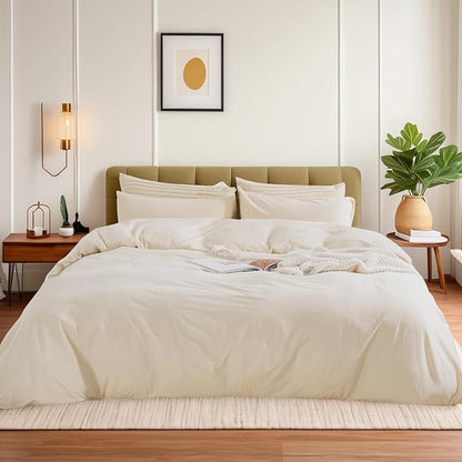 NEXHOME PRO Cotton Duvet Cover Oversized Queen 92"x98" Linen Look Textured Organic Natural 100% Washed Cotton Duvet Cover 3 Pieces Bedding Set Zipper Closure, Breathable (No Comforter)