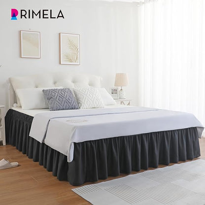 RIMELA Black Bed Skirt King Size 15 Inch Drop, Elastic Bed Skirting for Bed Base and Frame, Bedding Dust Ruffle Easy to Install, Lightweight Wrap Around Adjustable Bedskirt