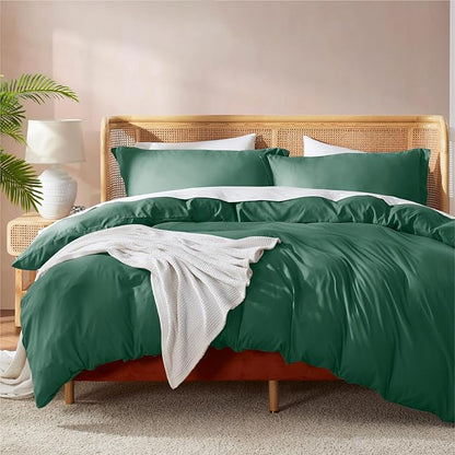 Nestl Dark Green Duvet Cover King Size - Soft Double Brushed King Duvet Cover Set, 3 Piece, with Button Closure, 1 Duvet Cover 104x90 inches and 2 Pillow Shams