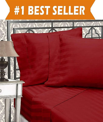 Elegant Comfort Best, Softest, Coziest 6-Piece Sheet Sets! - 1500 Premier Hotel Quality Luxurious Wrinkle Resistant 6-Piece Damask Stripe Bed Sheet Set, Full Burgundy