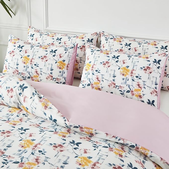 WINLIFE 100% Cotton Pillow Cases Set of 2 Aesthetic Shabby Floral Chic Printed Pillowcase Envelope Closure Pillow Cover, Soft & Breathable (King, 20'' x 36'')
