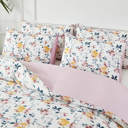 WINLIFE 100% Cotton Pillow Cases Set of 2 Aesthetic Shabby Floral Chic Printed Pillowcase Envelope Closure Pillow Cover, Soft & Breathable (King, 20'' x 36'')