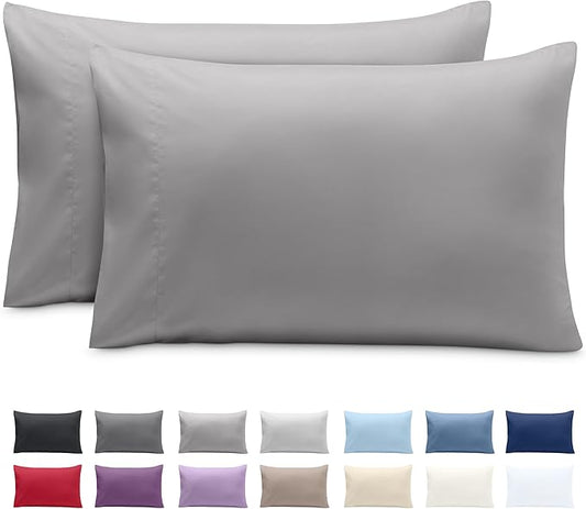 Bare Home Microfiber Pillow Cases - King 20x36 - Cooling Pillowcases - Double Brushed - Easy Care - Envelope Closure (King Pillowcase Set of 2, Light Grey)