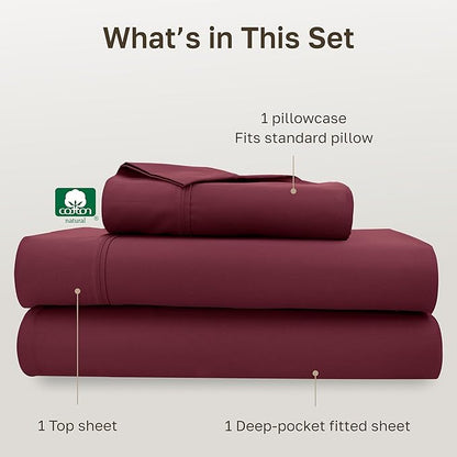 California Design Den Twin XL Sheet Sets - 400 Thread Count Sateen, 100% Cotton Sheets Set, Deep Pockets, and Durable Bedding for Dorm Rooms & Adults - Burgundy Red