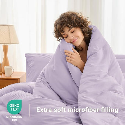MUXHOMO 5 Pieces Twin XL Comforter Set, Soft Bed in a Bag Twin XL Size, All Season Bedding Set with Comforter, Flat Sheet, Fitted Sheet, Pillowcases & Shams, Lavender