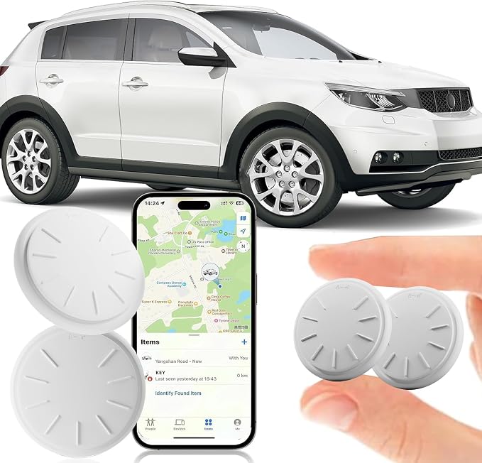 GPS Tracker for Vehicles No Subscription, 2PCS Real Time GPS Tracker for Car Work with Find My (iOS Only), Mini Hidden Car Tracker Device with Waterproof Case, No Monthly Fee (White)