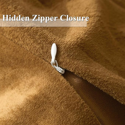 Ivellow Velvet Flannel Duvet Cover King Size Rust Duvet Cover King Velvet Comforter Cover Set Ultra Soft Breathable Cozy Velour Duvet Cover Solid Luxury Bedding Set Zipper Closure Corner Ties