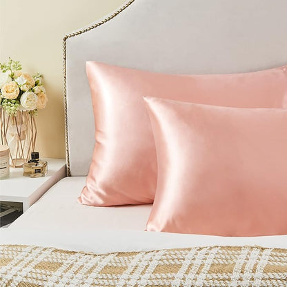BEDELITE Satin Pillowcase with Zipper 2 Pack, Coral Pillow Cases Standard Size, Super Soft and Cooling Similar to Silk Pillow Cases, Gift for Women Men(20x26 Inches)