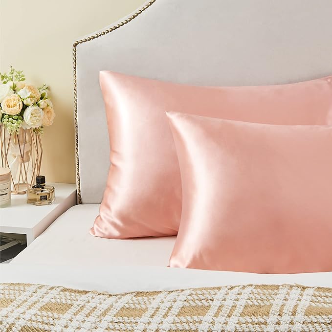 BEDELITE Satin Pillowcase with Zipper 4 Pack, Coral Pillow Cases Standard Size, Super Soft and Cooling Similar to Silk Pillow Cases, Gift for Women Men(20x26 Inches)