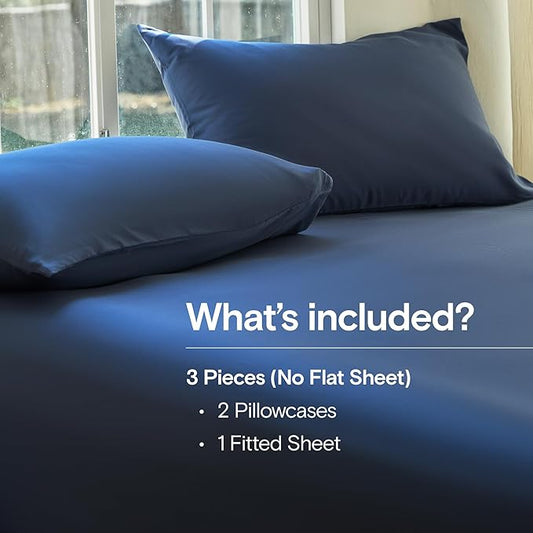 DOZ Sheet Set, 100% Viscose derived from Bamboo, Organically Grown, Buttery Soft, Cooling Sheets, High GSM, Deep Pockets - 3 Piece - 2 Pillowcases 1 Fitted Sheet (Sapphire, Full)