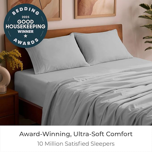 Mellanni Twin XL Sheet Set - 4-Piece Iconic Collection Bedding, (Including 2 Pillowcases), 16-Inch Deep Pocket, Easy Care, Extra Soft, Cooling Sheets, Brushed Microfiber - Light Gray