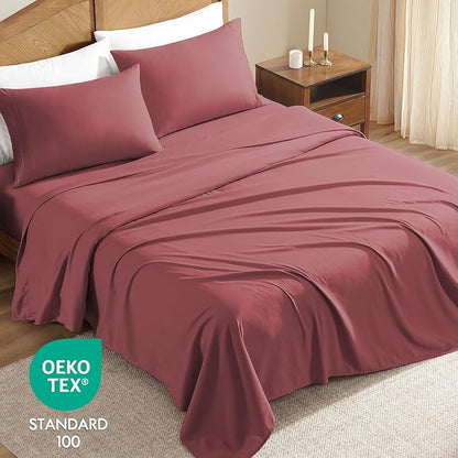 ClevaHome Sheet Set King Size, 4-Piece Bedding, Lightweight & Super Soft Easy Care Microfiber– Shrinkage & Fade Resistant Bedding Set with 14'' Deep Pockets (Dusty Rose)