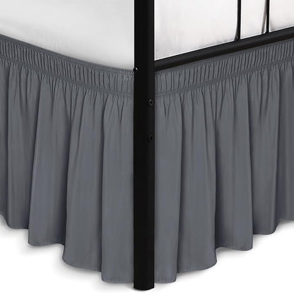 Biscaynebay Wrap Around Bed Skirts with Split Corners for Queen Beds 15" Drop, Dark Grey Adjustable Elastic Dust Ruffles Easy Fit Wrinkle Resistant Silky Luxurious Fabric Machine Washable