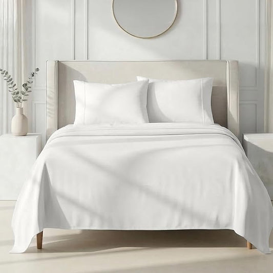 California Design Den Natural 100% Cotton Sheets King Size Set - 1000 Thread Count Sateen, Deep Pocket King Bed Sheet Set, Thick and Durable Bedding - True Ivory