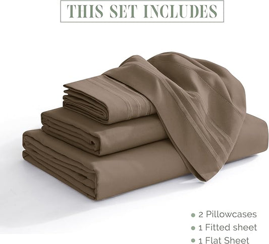 Elegant Comfort Luxurious 1500 Premium Hotel Quality Microfiber 4-Piece Sheet Set, 18-24 Inches Deep - Extra Deep Pocket Sheets - Ultra Soft 4PC Deep Pocket Sheets, Full, Taupe