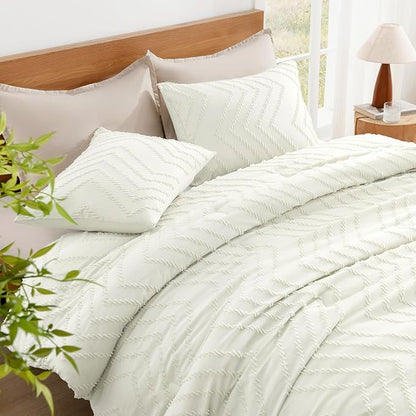 Litanika Comforter Oversized King Size Set Ivory, 3 Pieces Chevron Tufted Solid Bedding Comforter Sets, Fluffy Bed Set