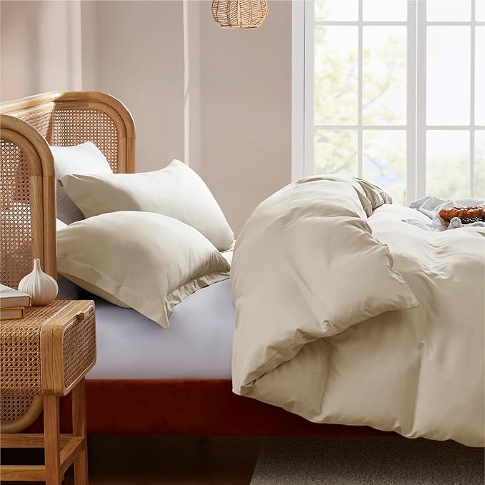 Nestl Beige Cream Duvet Cover King Size - Soft Double Brushed King Duvet Cover Set, 3 Piece, with Button Closure, 1 Duvet Cover 104x90 inches and 2 Pillow Shams
