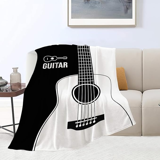 Guitar Blanket Super Soft Warm Fluffy Fleece Flannel Music Instrument Throw Blanket Cozy Fuzzy Plush Stuff Bedding Blankets Gifts for Women Kids Boys Girls Adults 80"X60"