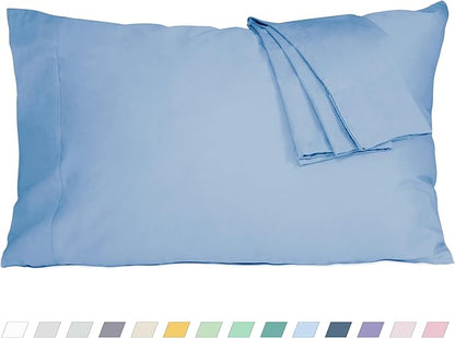 Pillow Cases, Standard Queen Size Cotton Percale Weave Pillowcases, Pre-Shrunk Breathable and Hypoallergenic Pillowcases, Set of 2 (2 Piece Standard/Queen 20 Inch x 30 Inch, Placid Blue)