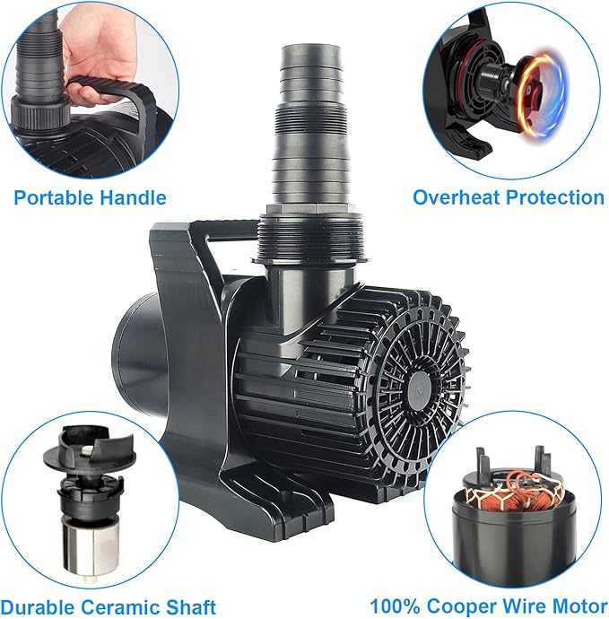13800 GPH 1100W IPX8 Extra Large Submersible Pond Pump | 32.8FT long power cord, smart quiet fountain pump for Koi fish, garden yard patio duck outdoor, comes with barrier filter bag