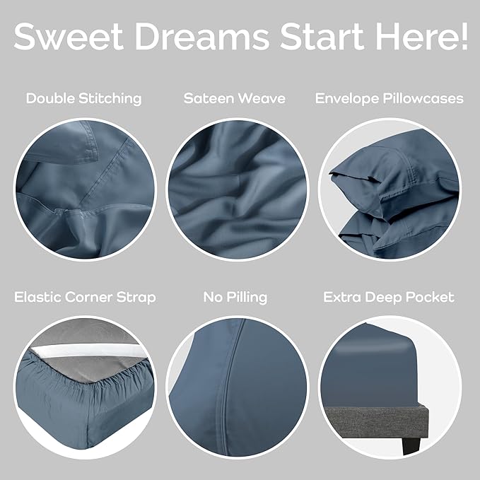 Viscose Bamboo Bed Sheets Full Sizes 4PC Set - Cooling Bedding for Hot Sleepers with Moisture Wicking Technology - Silky Soft 16 Inch Deep Pocket - Storm 54"x75"