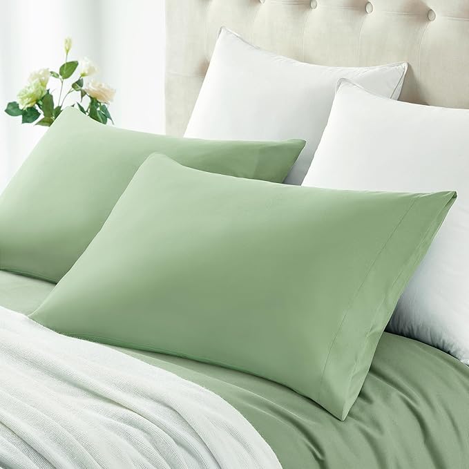 MILVOWOC 2Pcs Brushed Microfiber King Pillowcases - 20 x 36 Inch, Sage Green Pillow Case Set Non Slip Envelope Pillow Cover with Moisture Absorption and Anti-Wrinkle