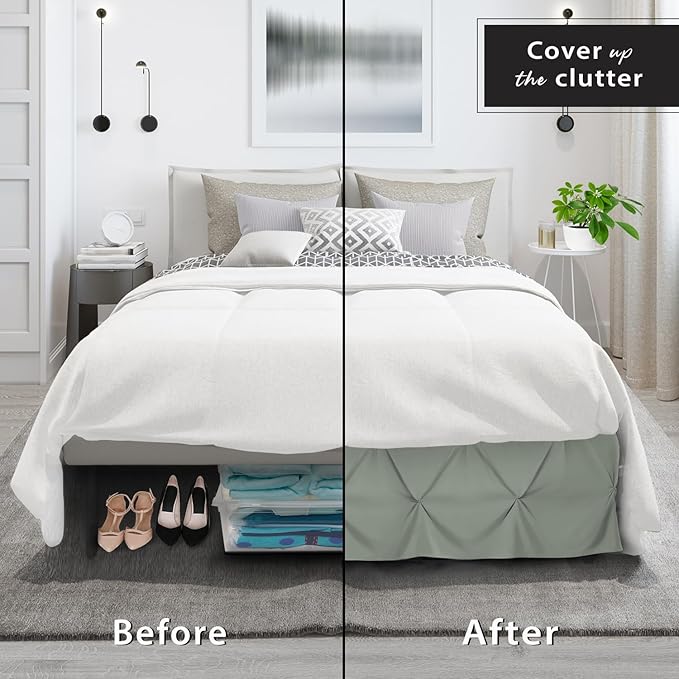 Nestl Sage Green Bed Skirt Full Size, Pinch Pleat Full Bed Skirt, 14" Inch Drop Full Bedskirt, Hotel Quality Sage Green Bed Skirts, Premium Microfiber Bedskirt for Full Bed, Sage Green Full Bed Skirt