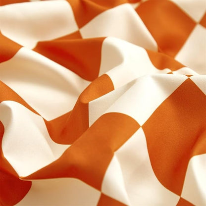 Houseri Burnt Orange Plaid Comforter Set Queen White and Rust Grid Bedding Sets for Women Girls Caramel Red Blanket Boys Men Reddish Brown Queen(90''*90''-Comforter)