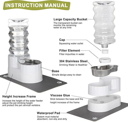 RIZZARI 8L Elevated Dog Water Dispenser: Senior Pets Filtered Hydration | Raised Stand Helps Reduce Neck Strain/Stainless Steel Bowl/Quiet Gravity-Fed Operation/for Multi-Pet Homes