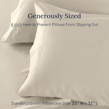 California Design DenPillow Cases Standard Size Set of 2-600 Thread Count Sateen, 100% Cotton, Soft and Breathable, Fits Standard and Queen Pillows - Beige