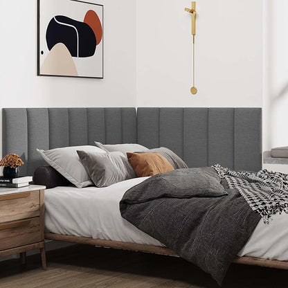 IFNOW Wall Mounted Headboard, Peel and Stick Panels, Dark Grey, King | 3D Soundproof Acoustic Padding, Reusable and Removable Tufted fabric Bed Headboard for bedroom (12 Panels, 10" x 24")