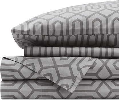 Comfort Spaces 100% Cotton Sheet Set Breathable, Lightweight, Soft with 14" Elastic Pocket Fits up to 16" Mattress, All Season Cozy Bedding, Matching Pillow Case, Cal King Diamond Sliver 4 Piece