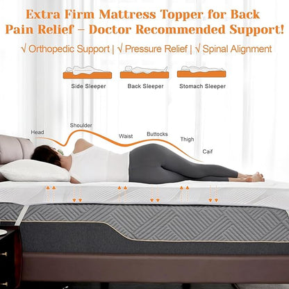 Extra Firm Mattress Topper Twin XL Size 3 Inch, Cooling Gel+Bamboo High Density Mattress Topper with Removable Cover, Bed Topper for Pain Relief,No Smell,CertiPUR-US,79x38