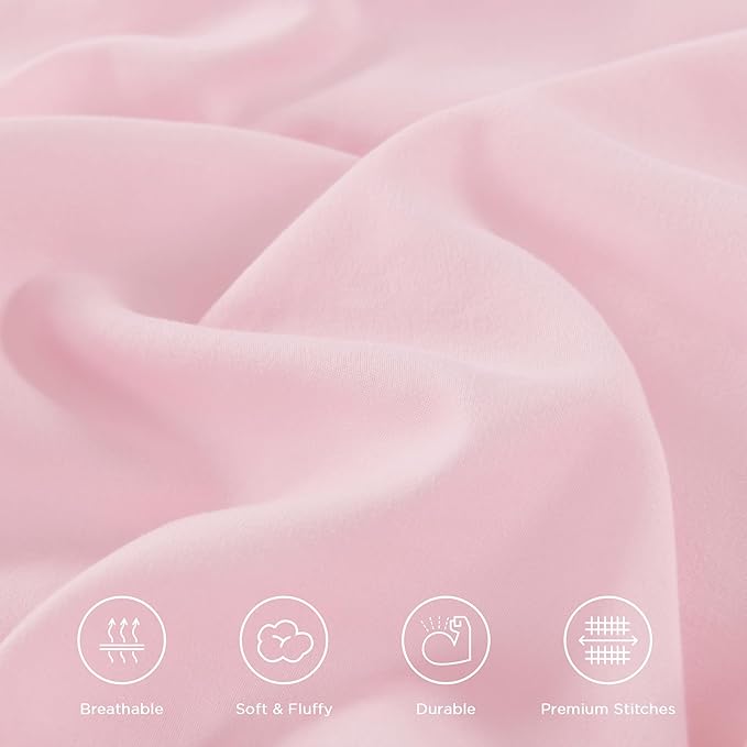 Andency Pink Ruffle Comforter Set King, Shabby Chic Farmhouse Bedding Comforter, Soft Lightweight Fluffy Polyester Bet Set All Season 3 Pieces Solid Comforter Set