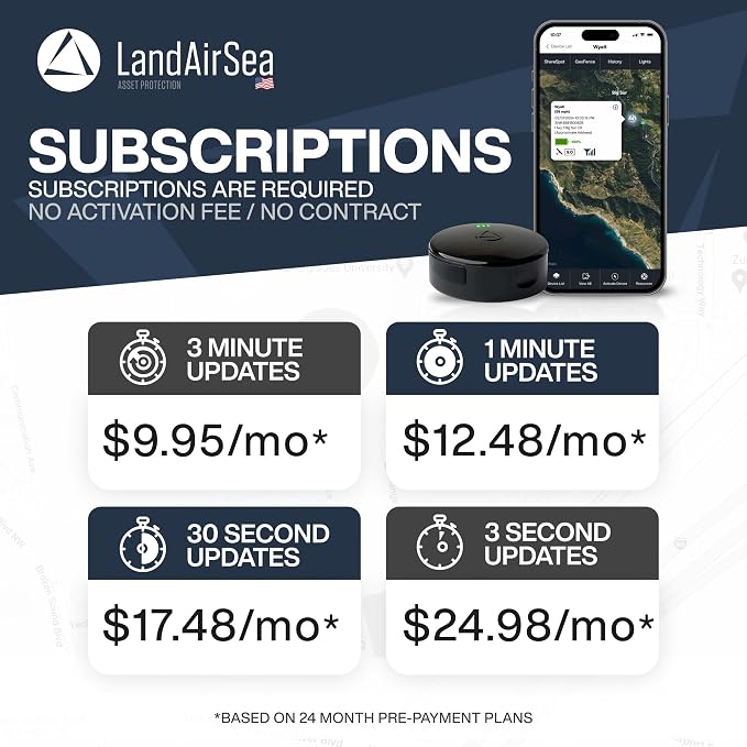 LandAirSea 54 GPS Tracker (Premium Edition) - Long Battery, Magnetic, & Waterproof. Global GPS Tracker for Vehicles. Made in the USA from Domestic & Imported Parts. Subscription is Required.