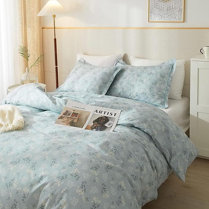 VM VOUGEMARKET Blue Floral Comforter Set Twin XL Soft Microfiber Bedding Set Vintage Garden Flower Comforter Botanical Comforter for Teen Girls Women All Season