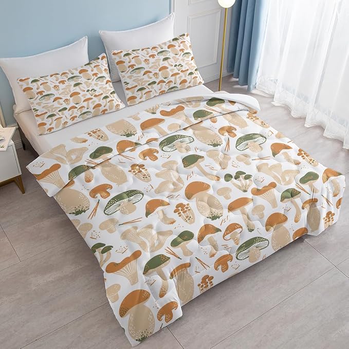 SOULZZZ Cute Mushroom Comforter Twin Size Natural Wild Plants Fungus Mushroom Bed Set Mushroom Comforter Setfor Room Decor 1 Comforter and 2 Pillow Shams,Transparent Mushroom