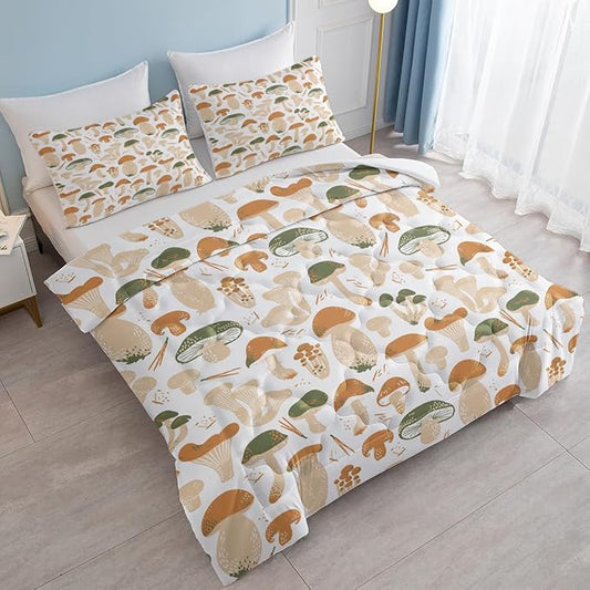 SOULZZZ Cute Mushroom Comforter Twin Size Natural Wild Plants Fungus Mushroom Bed Set Mushroom Comforter Setfor Room Decor 1 Comforter and 2 Pillow Shams,Transparent Mushroom