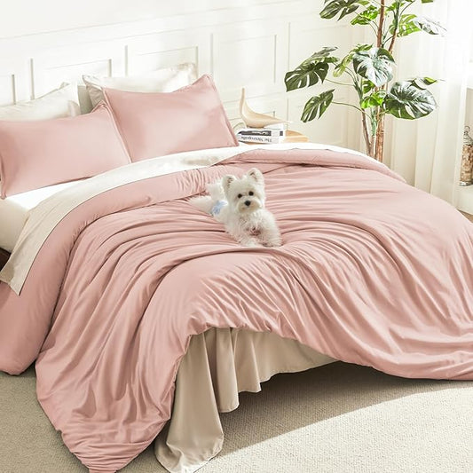 Litanika Pink Comforter Set King Size, 3 Pieces Blush Plain Bedding Comforter Set, All Season Bed Set (90x90In Comforter & 2 Pillowcases)