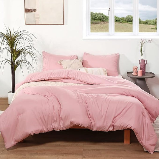 ROSGONIA King Size Comforter Set Pink, 3pcs (1 Boho Pink Comforter & 2 Pillowcases) All Season Bedding Soft Lightweight Bedspread Blanket Quilts