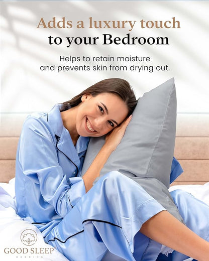 Set of 4 Pillow Cases King, 800 TC 100% Egyptian Cotton, Great for Hair & Skin Care, Silky Soft Sateen Weave Pillow Covers for Bed Pillow, Improves Sleep Quality, 4" Hem Pillowcases, Light Gray