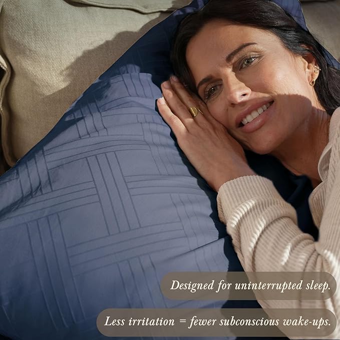 Threadmill California King Size Sheets | 800 Thread Count Jacquard Folkstone Blue | 4 Piece Striped Bed Sheets | Extra Long Staple Cotton Sheets | Luxury Damask Sheet with Elasticized Deep Pocket