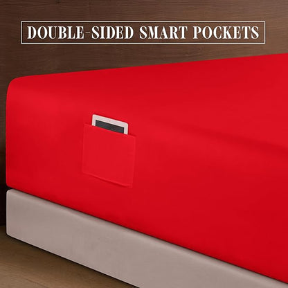Elegant Comfort Luxurious 1500 Premium Hotel Quality Microfiber 4-Piece Sheet Set, 18-24 Inches Deep - Extra Deep Pocket Sheets - Ultra Soft 4PC Deep Pocket Sheets, Queen, Red