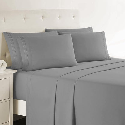 Clara Clark Queen Sheets - Hotel Luxury 6 Piece Bed Sheets for Queen Size Bed - Soft Bedding Sheets & Pillowcases, Fits Mattress up to 16 inch deep. Queen, Medium Grey