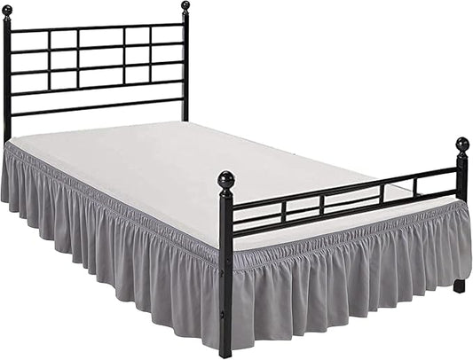 Biscaynebay Wrap Around Bed Skirts with Split Corners for Queen Beds 12" Drop, Silver Grey Adjustable Elastic Dust Ruffles Easy Fit Wrinkle & Fade Resistant Silky Luxurious Fabric Machine Washable