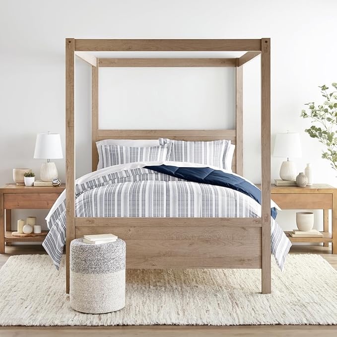 LINENS & HUTCH Comforter Set Patterned Microfiber All Season Down-Alternative Ultra Soft Bedding in Farmhouse Dreams - Full/Queen Farmhouse Dreams Navy