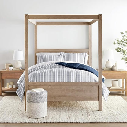 LINENS & HUTCH Comforter Set Patterned Microfiber All Season Down-Alternative Ultra Soft Bedding in Farmhouse Dreams - Full/Queen Farmhouse Dreams Navy