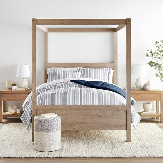 LINENS & HUTCH Comforter Set Patterned Microfiber All Season Down-Alternative Ultra Soft Bedding in Farmhouse Dreams - Twin/TwinXL Farmhouse Dreams Navy