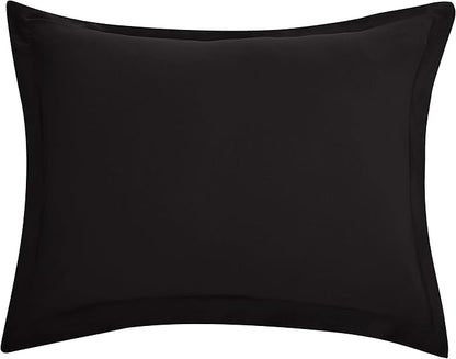 Amazon Basics Lightweight Microfiber 3-Piece Duvet Cover Set with Zipper Closure, Full/Queen, Black, Solid